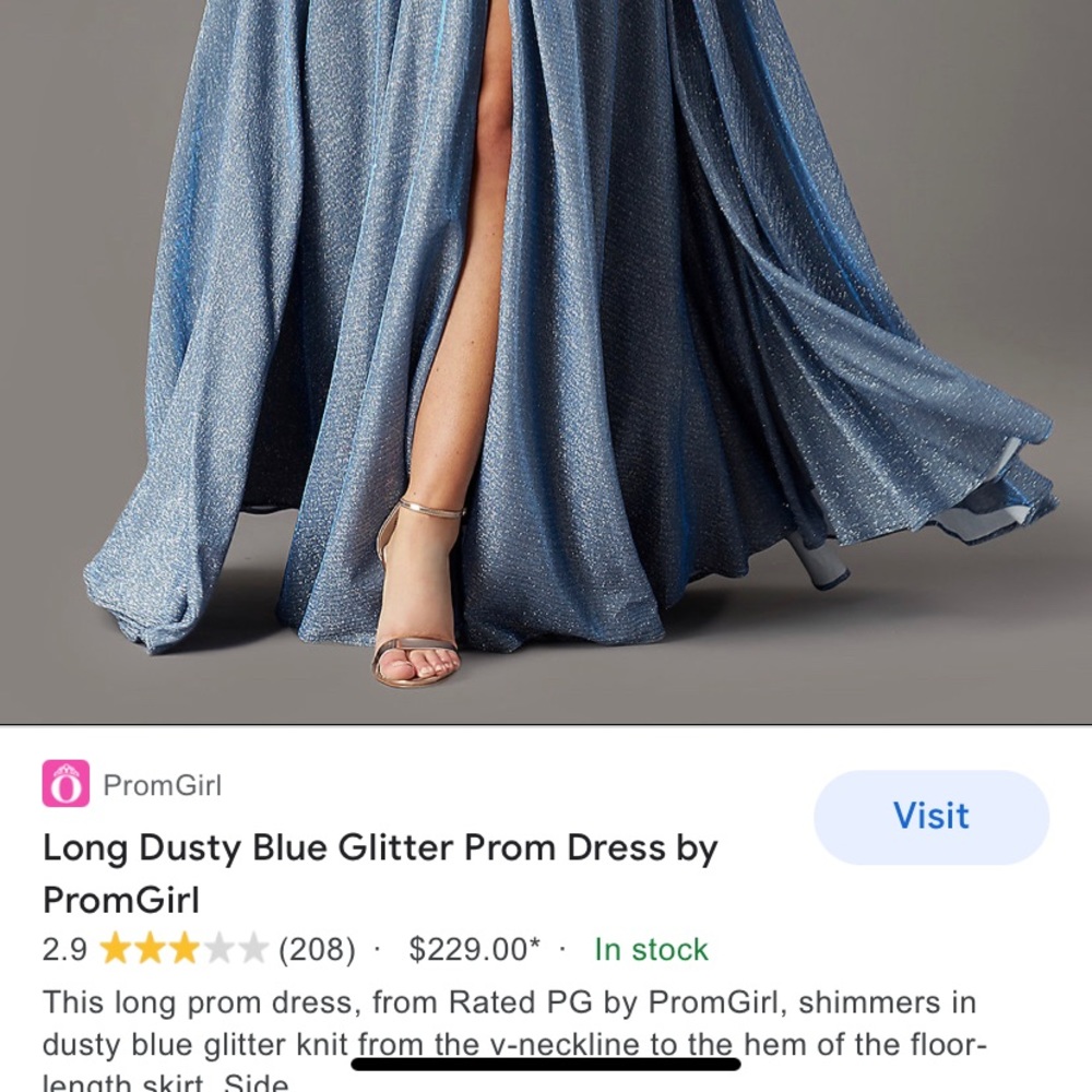 Long Dusty Blue Glitter Prom Dress By PromGirl - Picture 5 of 5